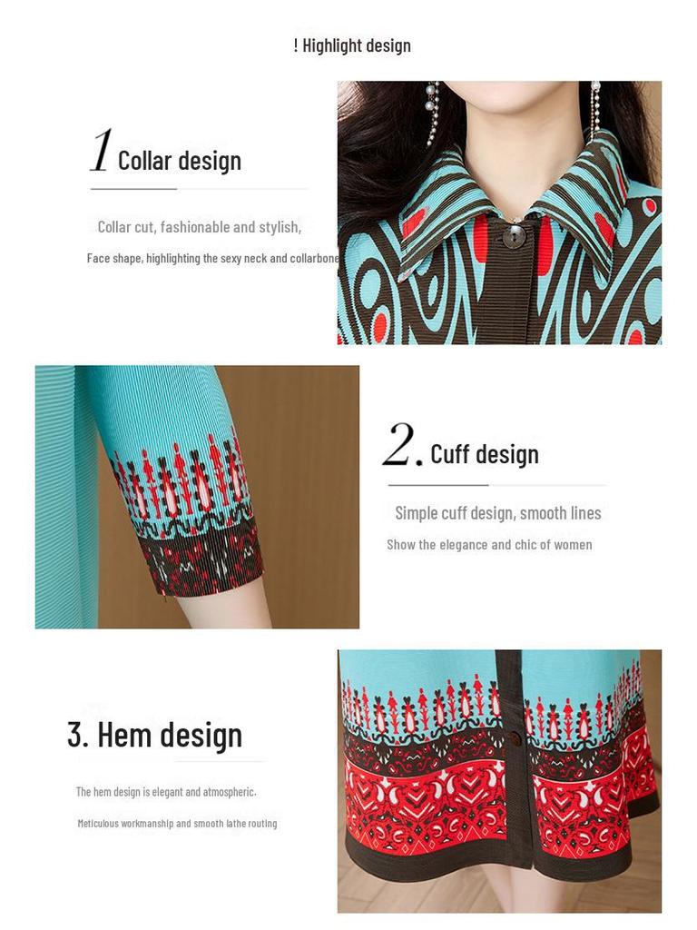 Spring Floral Pleated A-Line Dress Jacket for Women - Plus Size