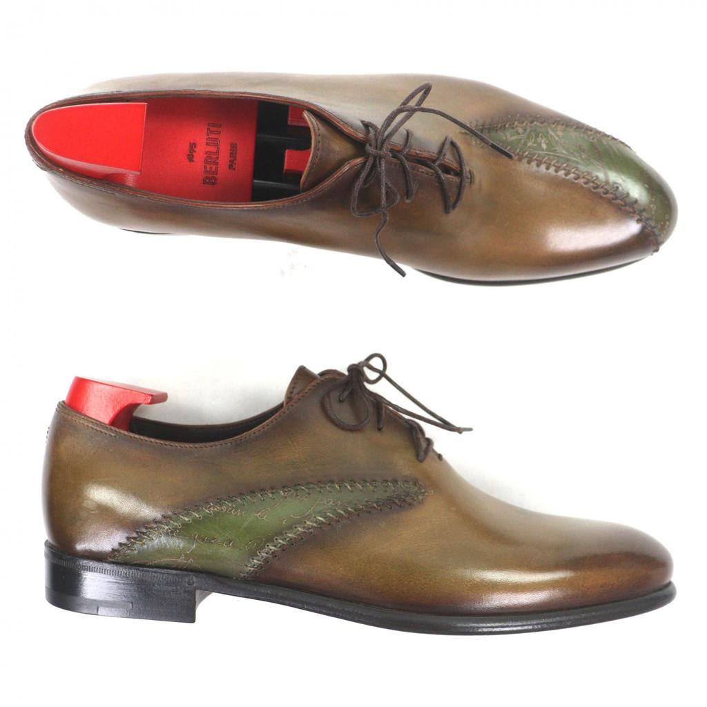 Pristine BERLUTI Leather Shoes Lapierre Prisse Khaki Leather Mens 6.5 Used