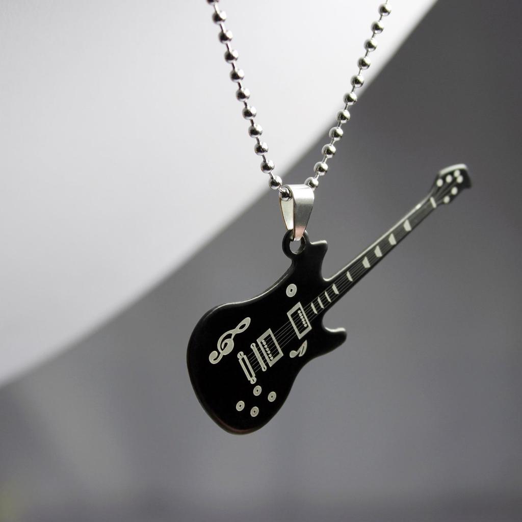 Stainless Steel Guitar Pendant Hip-Hop Necklace for Women