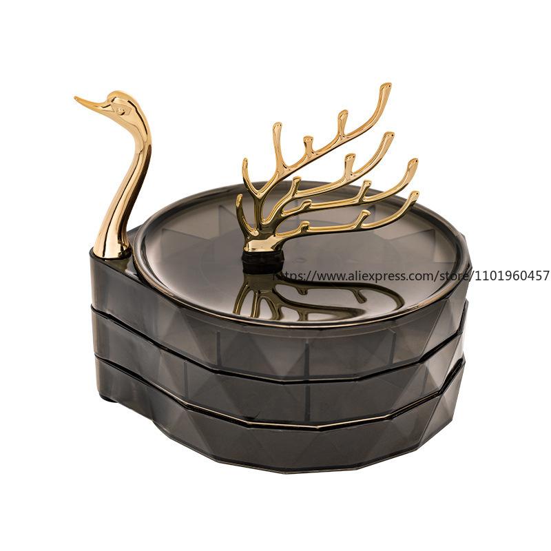 Boîte à Bijoux Cygne Grande Capacité Organisateur Multicouche avec Compartiments Transparents pour Colliers Boucles d'Oreilles Puces et Bijoux