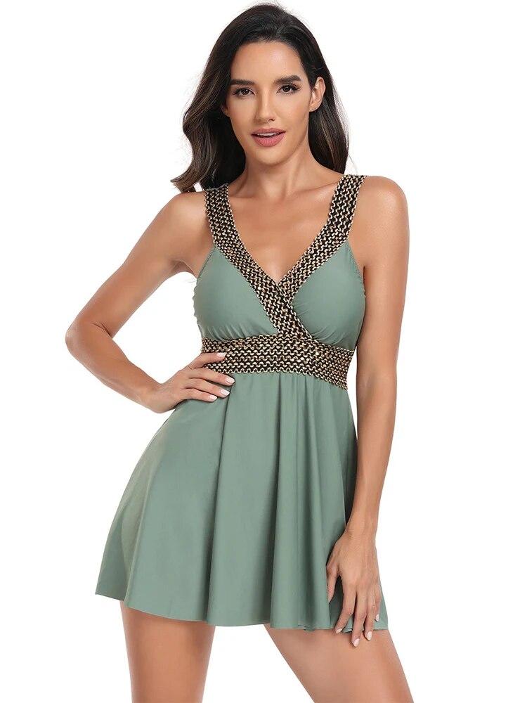 

Сплошная цветная юбка без рукавов, женский цельный купальник с эффектом пуш-ап, сексуальный купальник с высокой талией и открытой спиной, черный модный бикини с разрезом XXL зелёный