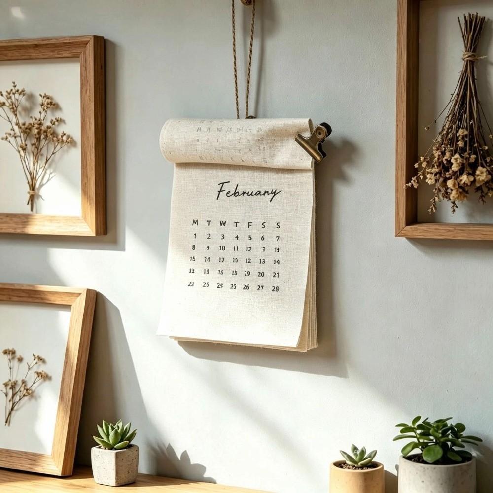 Portable Monthly Calendar Retro Style Calendar Planner Time Tool Fabric Wall Calendar Study Room