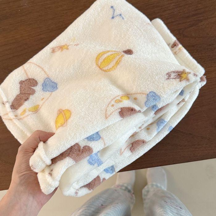 Korean Style Women's Fleece Pajama Pants - Flannel Cartoon Design for Autumn and Winter