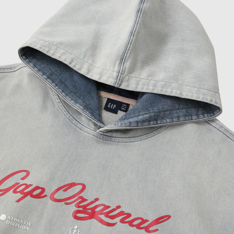 Gap Unisex Logo Gewaschener Denim Kapuzenpullover