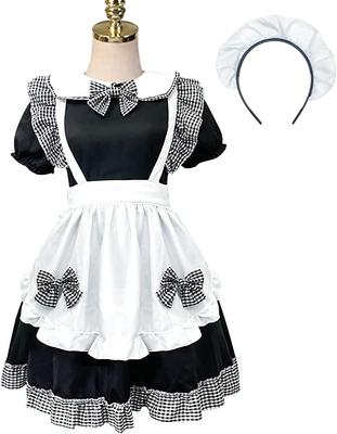 Socpuro Lolita Služka Kostkované Krátké Každodenní Lolita Černé a Školní Foto Kavárenský Uniformní Oblek, Vzor, Cosplay, Roztomilý, Rukávy, Uniforma, Kavárna, Oblečení,