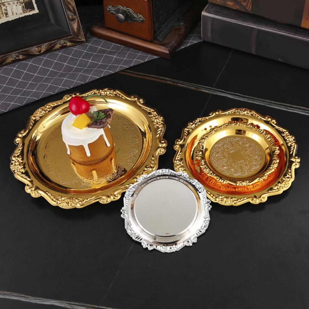 Multipurpose Metal Tray for Serving Cakes Fruits and Snacks with Elegant Embossing Suitable for Home and Outdoor Use