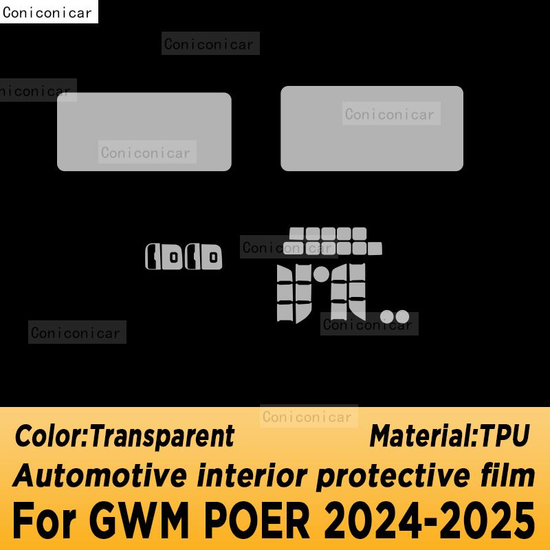

For GWM POER 2024 2025 Panel Dashboard Navigation Automotive Interior Protective Film TPU Anti-Scratch Sticker LHD