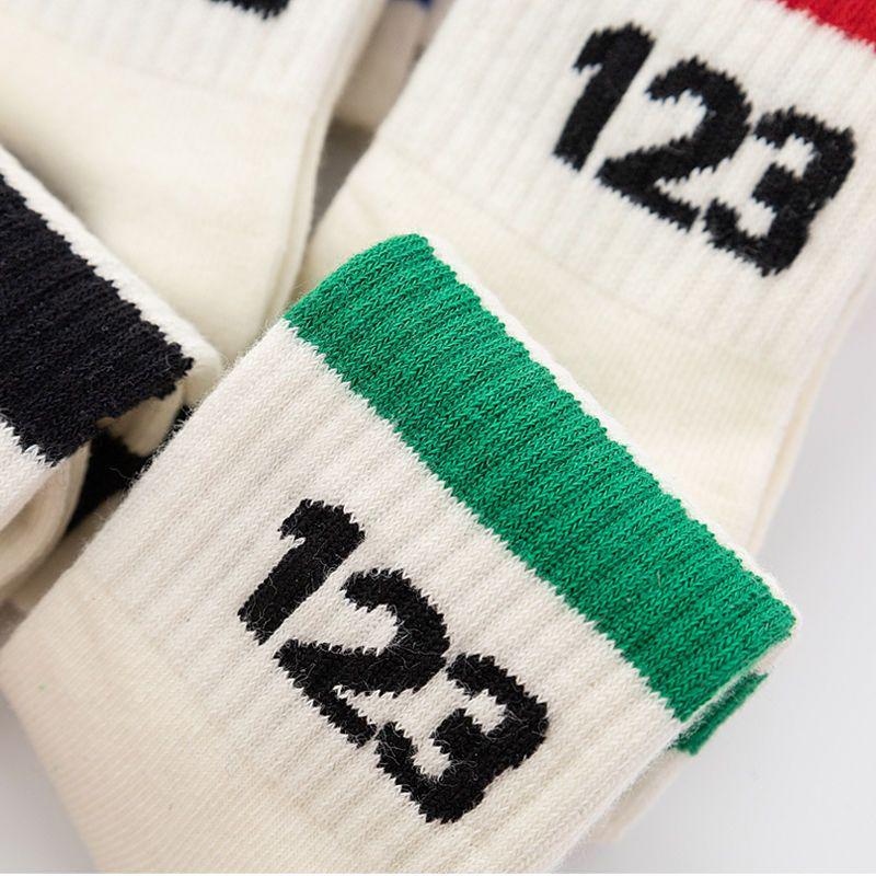 Trendy Striped Number Mid-Crew Skating Socks for Kids
