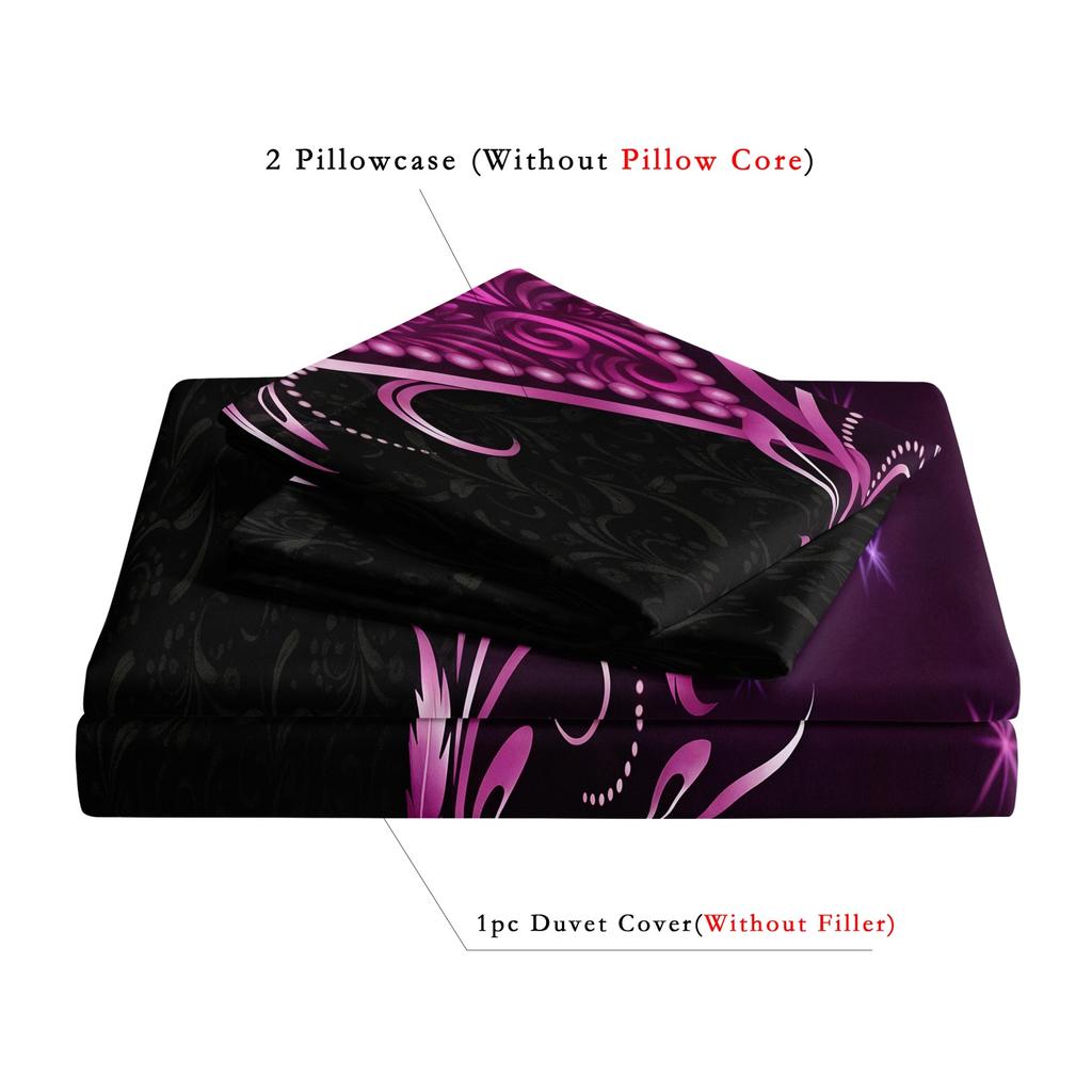 3pcs Valentine'S Day Romantic Purple Heart Rose Floral Duvet Cover Set HD Print for Home & BedroomValentine'S Day Gifts