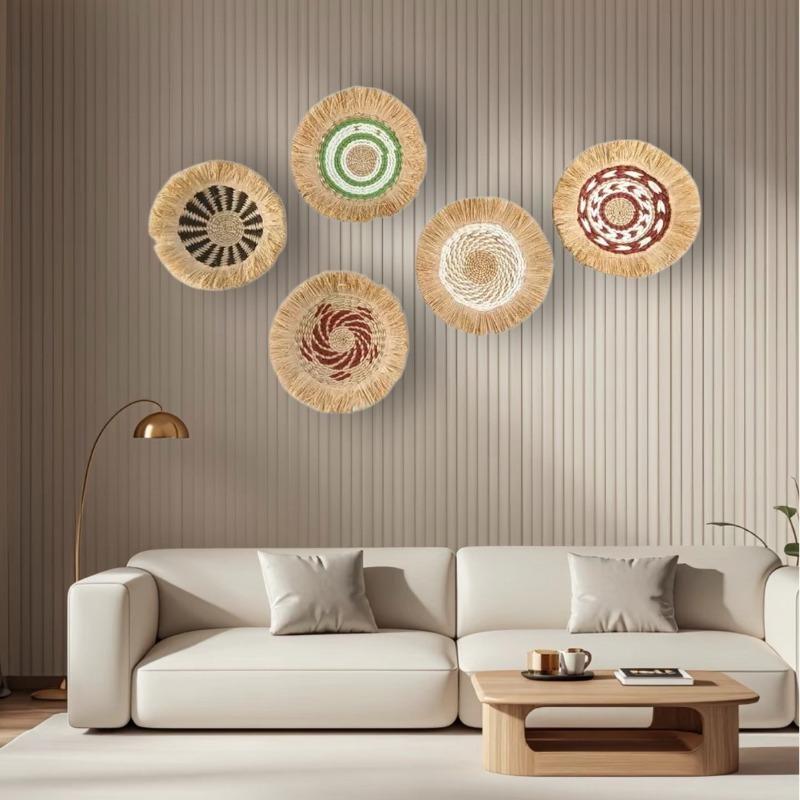 3/4/7pcs Bohemian Style Wall Basket Set Hanging Wall Basket Decoration Bohemian Style Wall Decoration Environmental Round Art