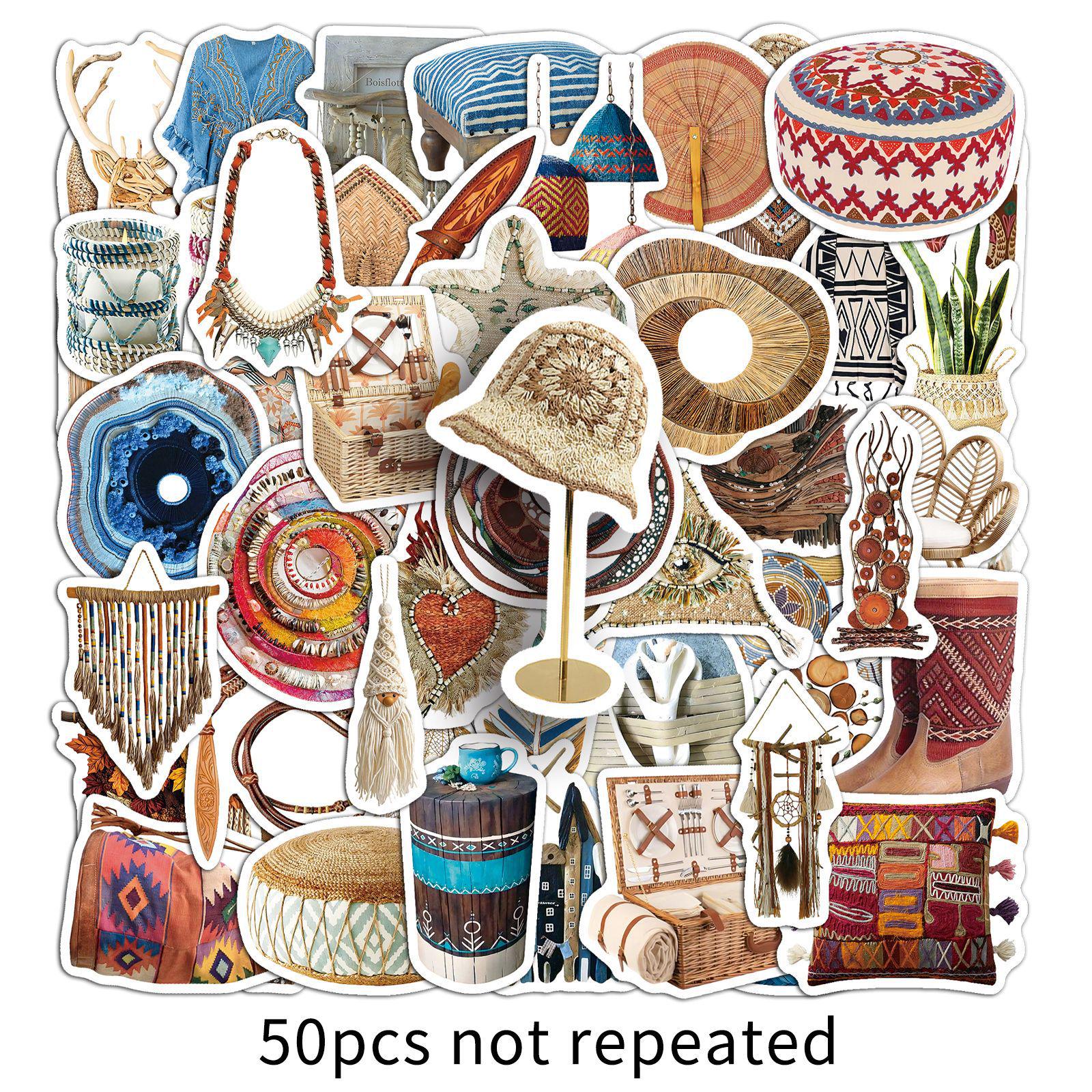 50 Bohemian Instagram-Style Retro Fabric Stickers - Waterproof DIY Journal Decor