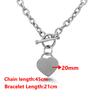 Stainless Steel Heart Charm Cable Chain Bracelet Necklace Set with Toggle Clasp Punk Rock Collar Necklace for Women Men