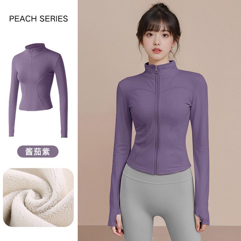 Fleece thickened yoga clothes women's new running sports training yoga jacket fitness long-sleeved stand-up neck zipper top