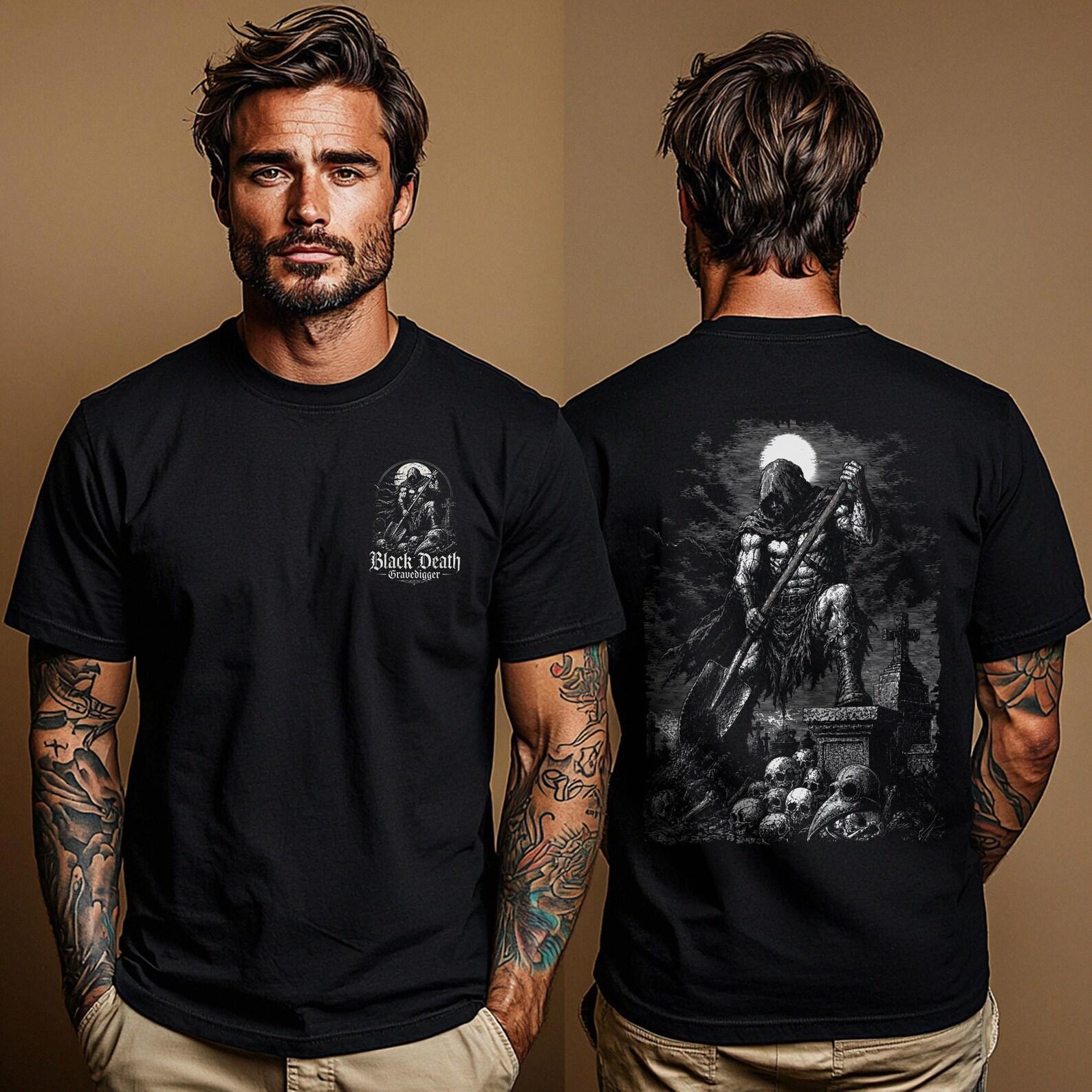 Black Death Gravedigger Shirt: Medieval Plague Grave Digger T Shirt | Gothic Horror Tee | Dark Fantasy & History Lovers Gift 3XL