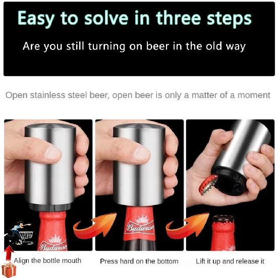 Automatic Beer Bottle Opener Stainless Steel Push Down Opener for Magnet Beer Soda Cap Bar Party Kitchen Accessories1