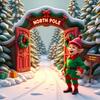 Holiday Celebration Background Holiday Archway Christmas Display North Pole Banner Snow-Covered Trees Winter Scene Display
