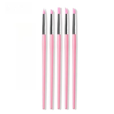 Durable Nail Art Silicone Pen Pink Rod Press Pen Dot Bead Embossed Powder Press Stick Nail Art Tools Rhinestone Tool 5PCS