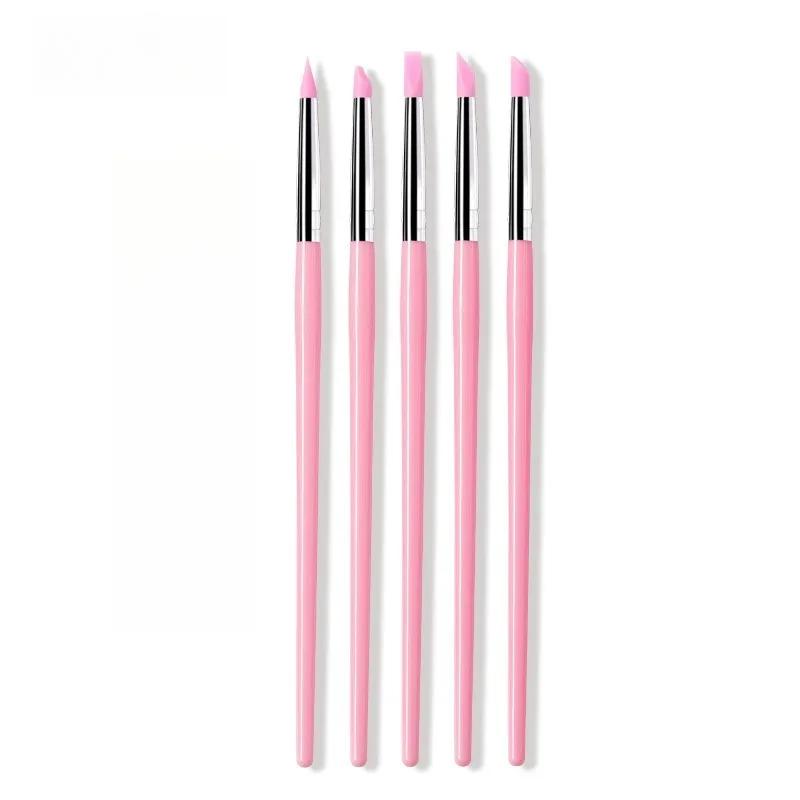 Durable Nail Art Silicone Pen Pink Rod Press Pen Dot Bead Embossed Powder Press Stick Nail Art Tools Rhinestone Tool 5PCS