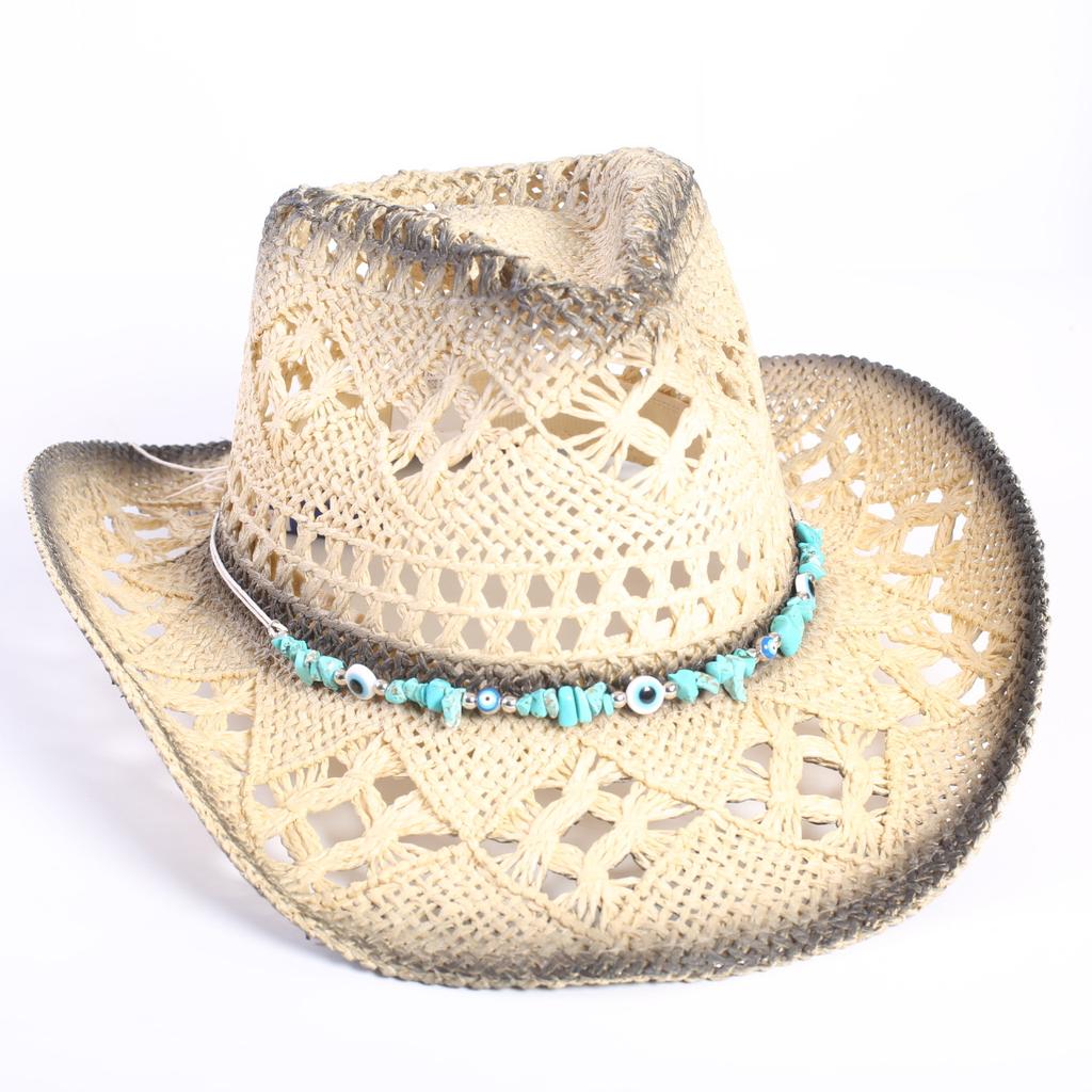 Popular European and American Classic Hollow Western Cowboy Hat Men's and Women's Fashion Vacation Breathable Sunshade Straw Hat