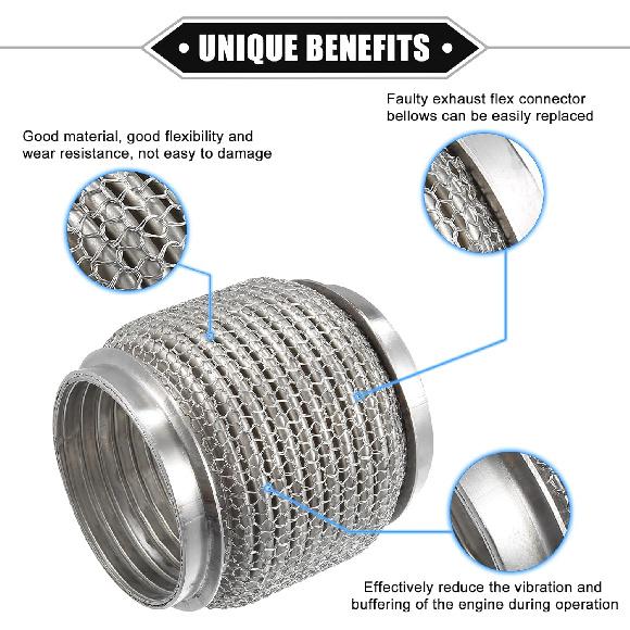Car Exhaust Flexible Pipe, 76x102mm 2.99"x4.02" Exhaust Flex Connector Pipes Bellows Universal for Car Durable Stainless Steel Silver Tone