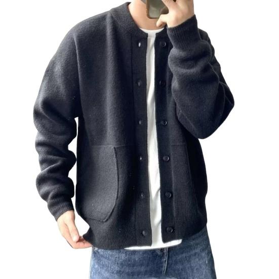 Yousheng Herren Strickwaren Rundhals Langarm Einreiher Einfarbige Strickjacke Strickmantel Locker Tägliche Kleidung Schulpullover Jacke