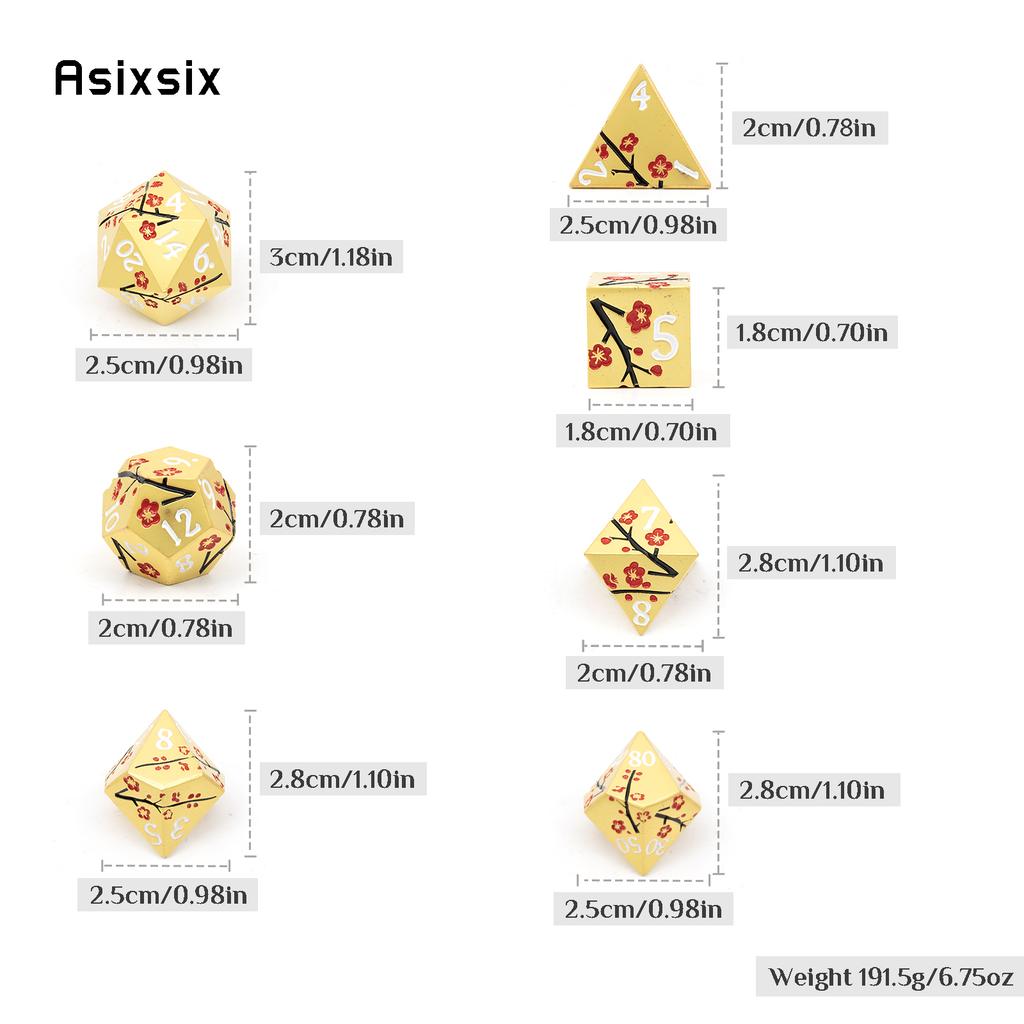 7 Pcs Golden Flower Metal Dice Solid Metal Polyhedral Dice Set Suitable for Role-Playing RPG Board Game Card Game