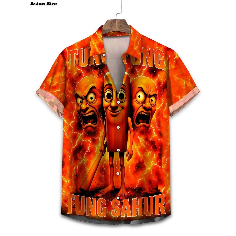 Regalos Divertidos de IA Tung Tung Tung Sahur Camisas Hawaianas Impresas en 3D Para Hombres Ropa Soporte Camisa de Playa Personalizada Blusas de Fiesta Tops
