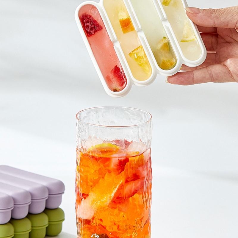 Flexible Silicone Ice Molds 4 Grids Ice Cubes Tray with Lid Suitable For Chilling Beverages And Parties