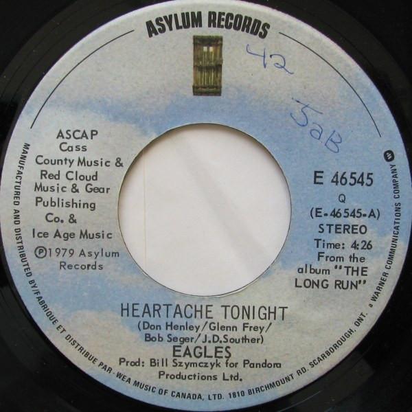 

7inch Record EAGLES Heartache Tonight E46545 ASYLUM 1979 Canada Rock Used