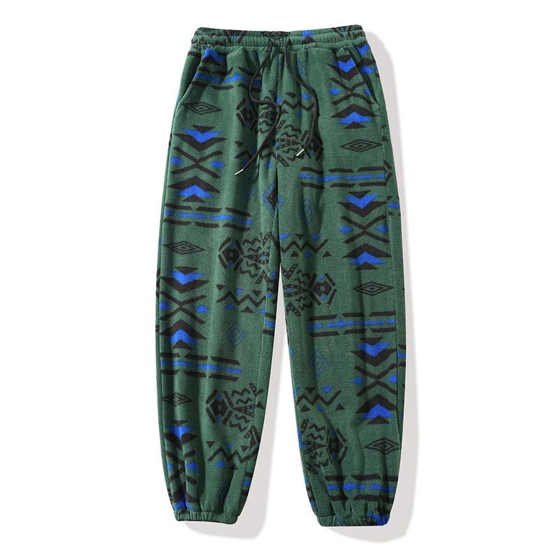 

New Autumn and Winter Casual Thickened Pattern Solid Color Rope Trousers and Sweatpants XXXL зелений