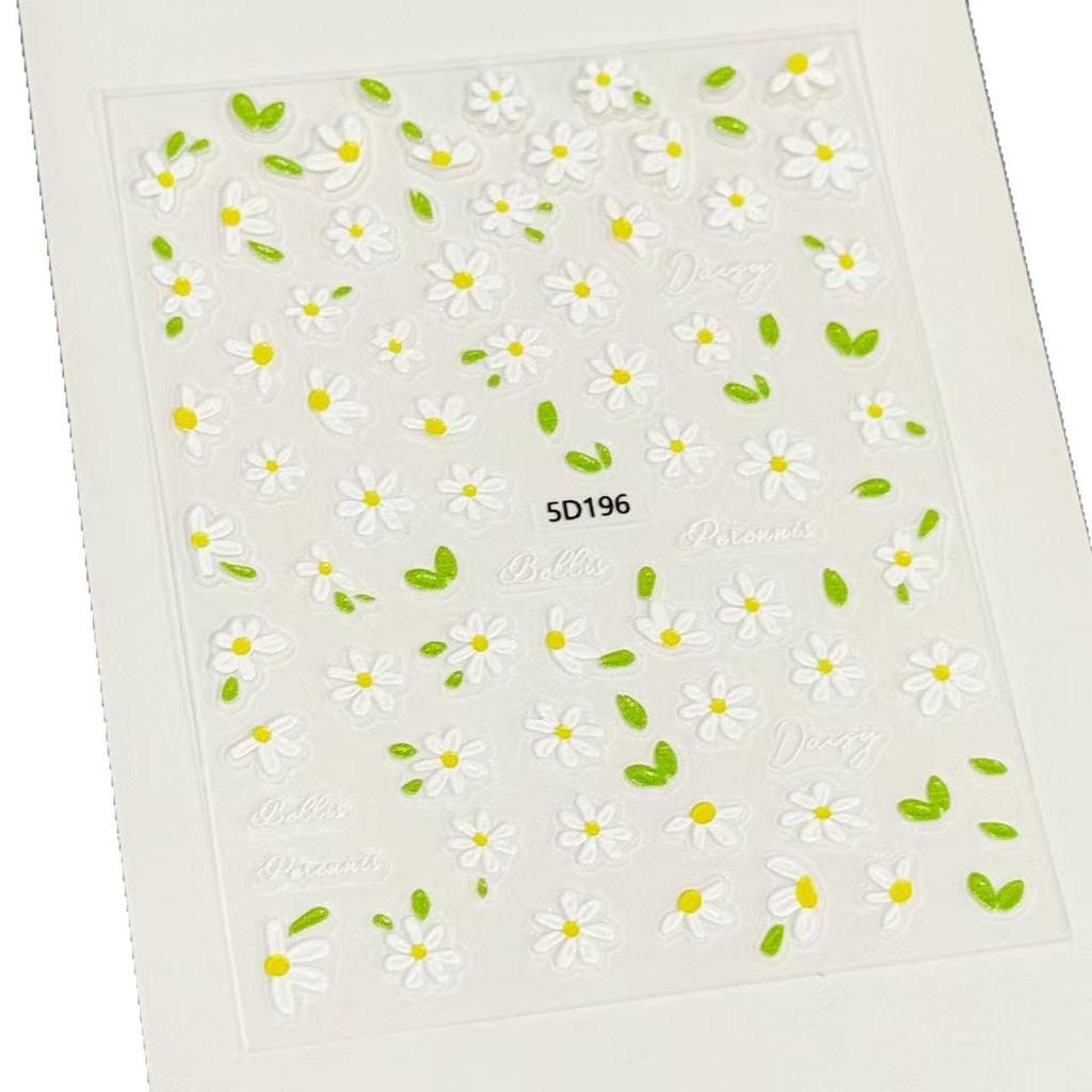 3D Romantic Daisy Plaid Nail Art Stickers: Cute Spring Embossed Decals