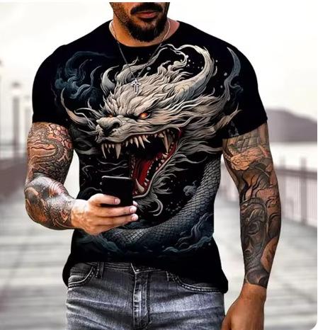 Dragon 3D printed T-shirt men's and women's casual fashion streetwear oversized short-sleeved T-shirt Harajuku children