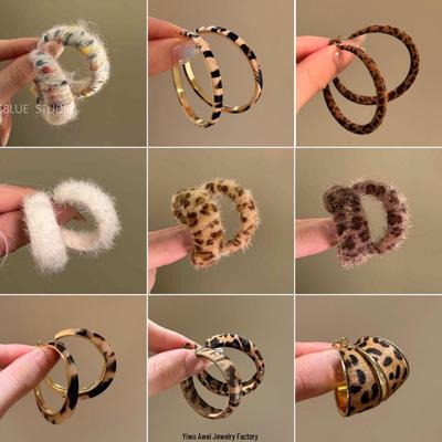 Silver Needle Vintage Leopard Print Leather Hoop Earrings - Elegant, Versatile Fashion Jewelry