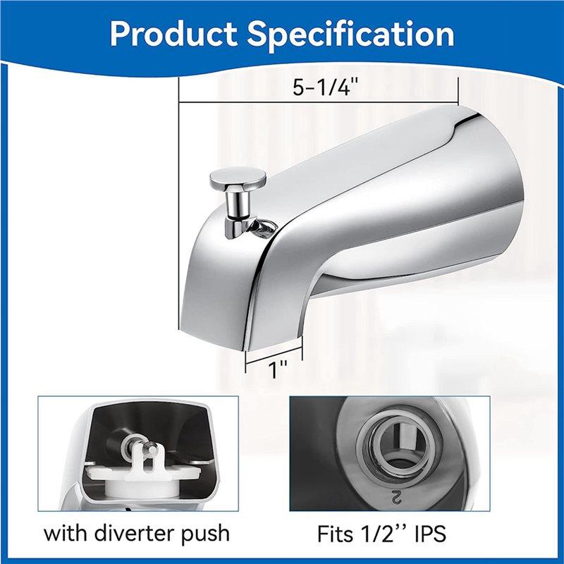 4X Bathroom Tub Spout,5 1/4 Inches Reach Wall Front Mount With Shower Diverter 1/2In IPS Inside Thread Faucet Spout