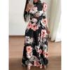 Women's Bohemian High Waist Printed Long Sleeve Maxi Dress, Elegant Flowy Casual Dress for Women, European & American Style Slimming Waist Dress