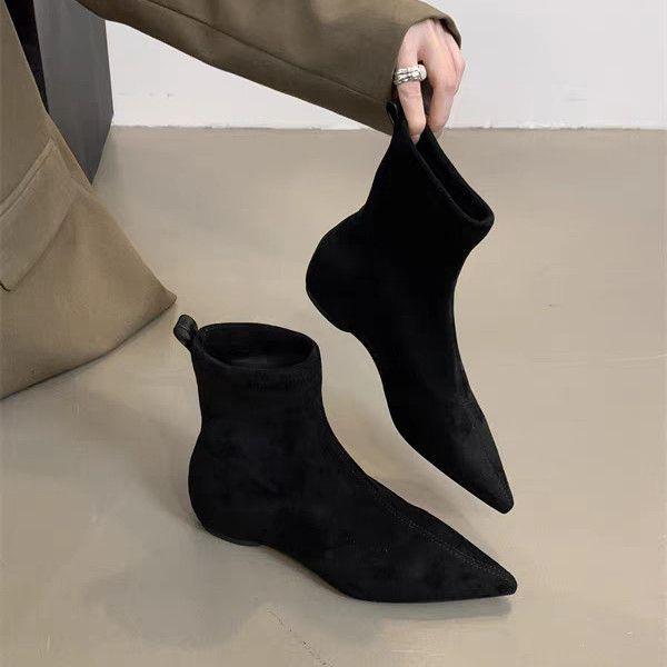Skinny boots flat bottom European and American fashion simple pointed short boots temperament suede socks boots matte