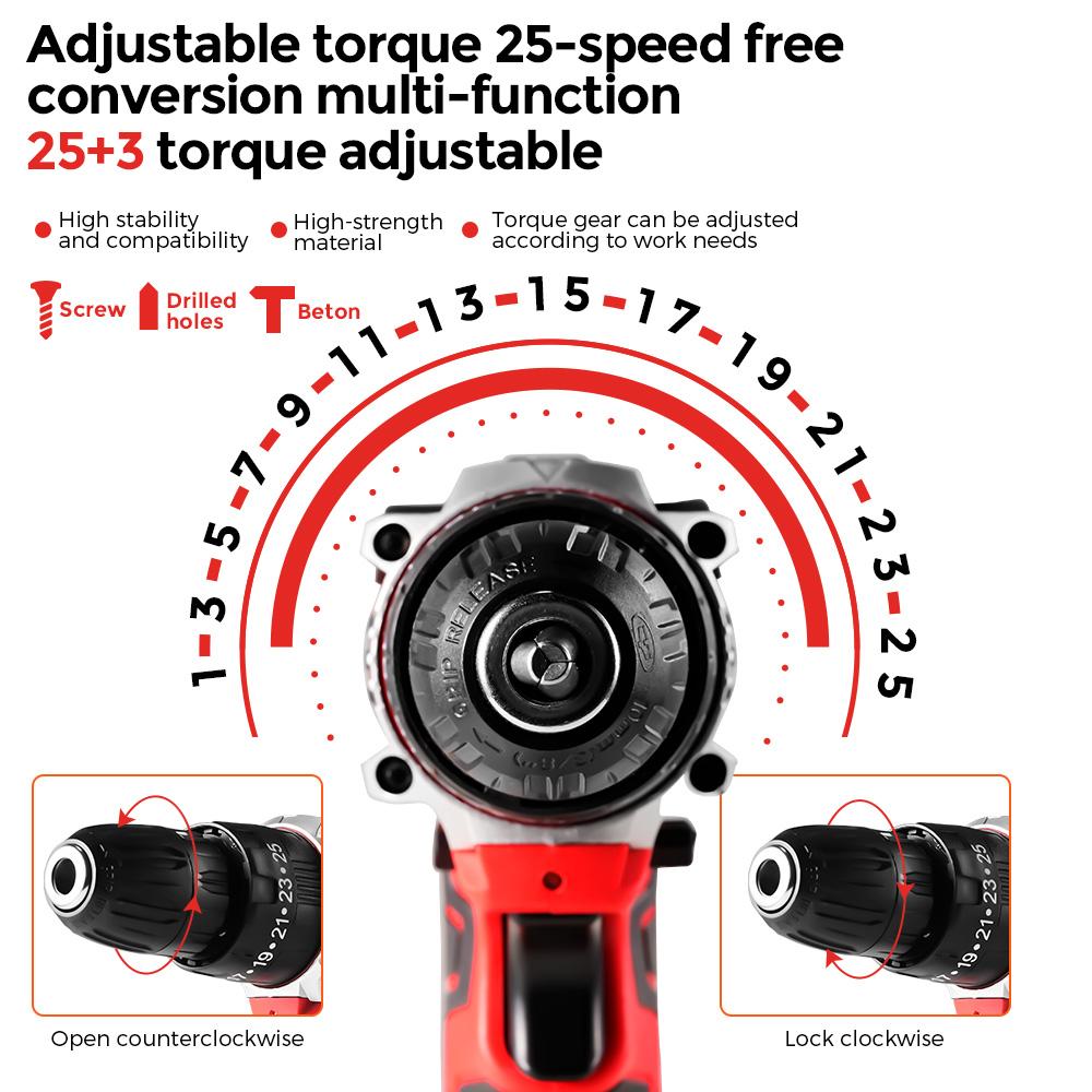 Electric Drills POWTOOLS - 21V - 2 Batteries Lithium + 24 Accessoires + Chargeur