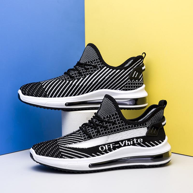 

Air cushion running shoes men s new lace-up casual shoes live broadcast men s shoes flying woven breathable lightweight sports shoes 44 чорний