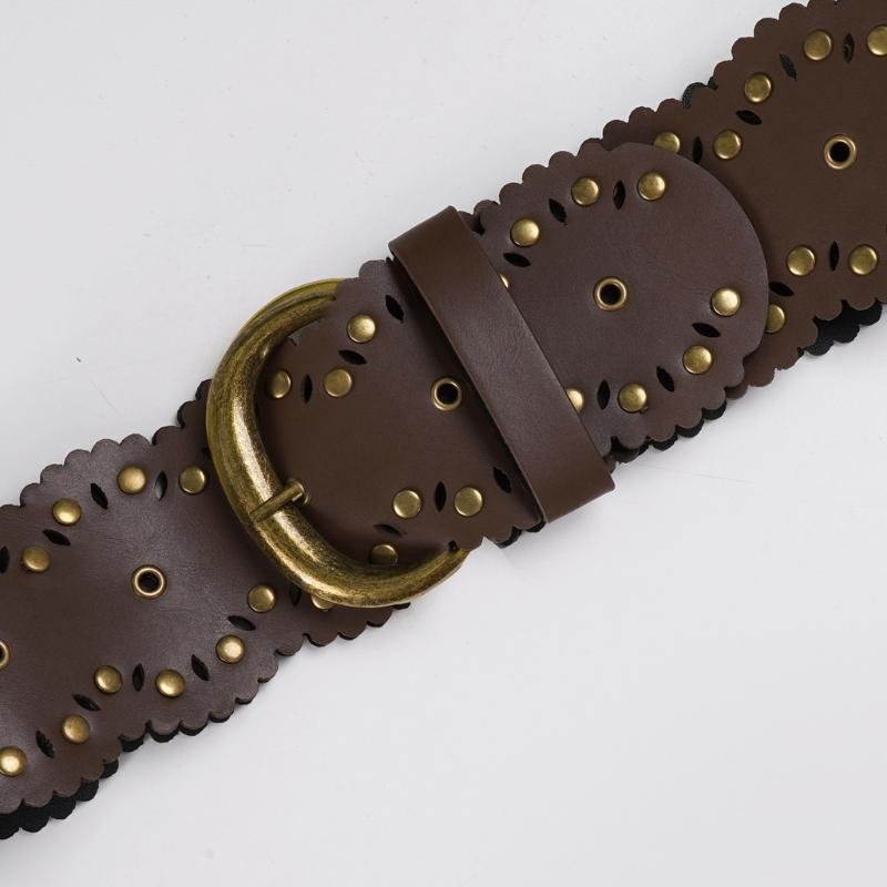 Retro Studded Wide Belt for Women And Lady 7.5cm Width PU Leather Waist Strap with Metal Rivets for Casual Outfits