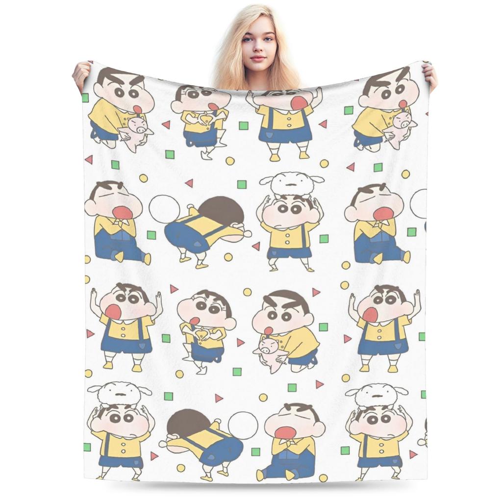 Crayon Shin Chan as Action Kamen Blankets Fleece Summer Air Conditioning Manga Multi-function Throw Blanket for Home Couch Quilt