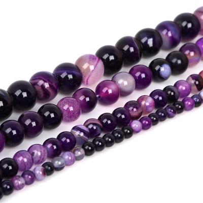 Perline Tonde in Pietra a Strisce Viola, Perline Sfuse Naturali da 4/6/8/10 mm, per la Creazione di Gioielli Fai da Te