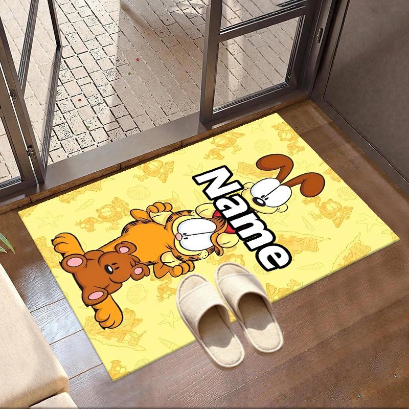 Custom Name Personalized Garfield Print Carpet, Versatile Home Decor Rug, for Playroom, Apartment, Balcony, Entryway, Hallway Gift