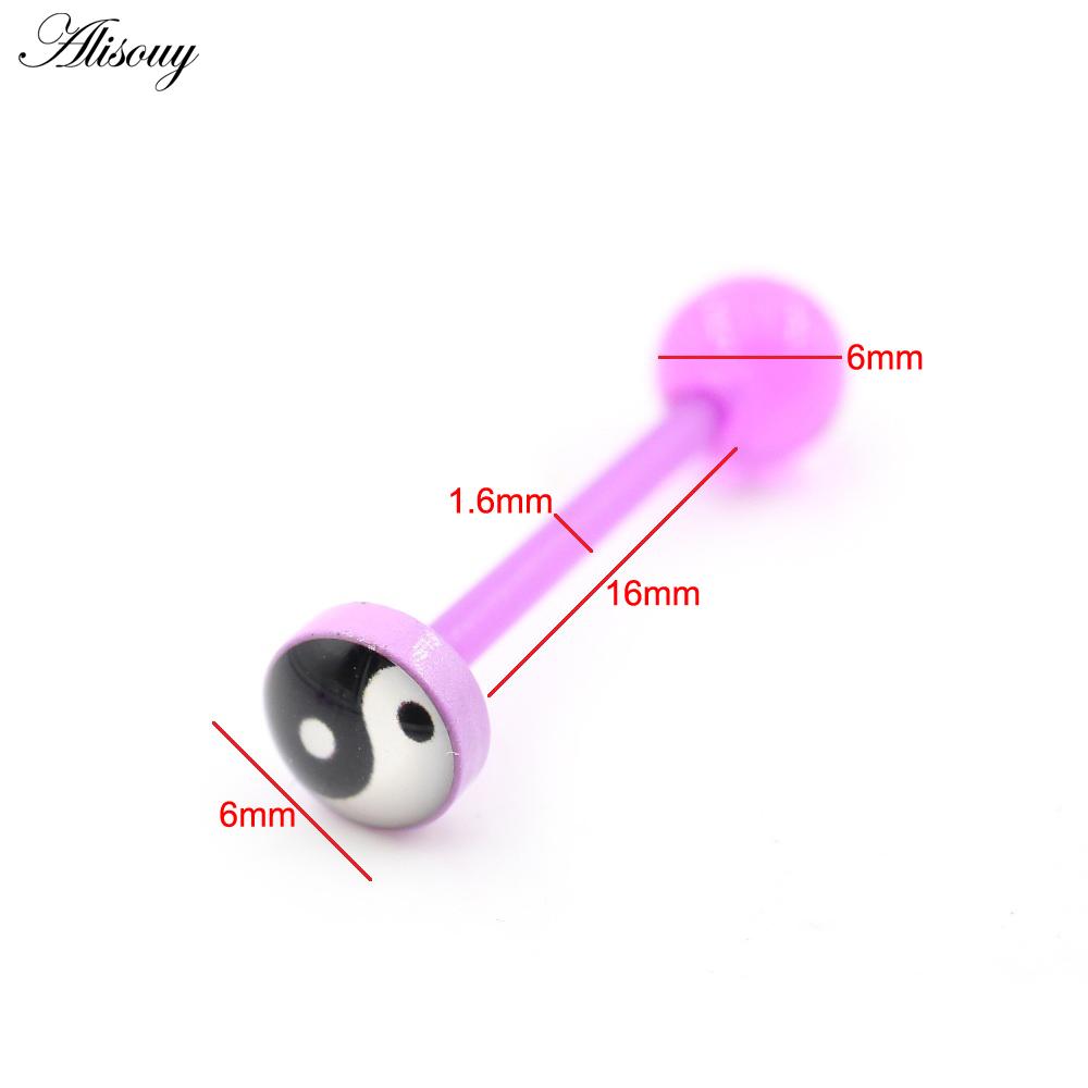 Alisouy 1PC Stainless Steel Ball Heart Star Acrylic Bear Mushroom Skull Tai Chi CZ Tongue Ring Ear Earring Piercing Body Jewelry