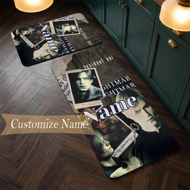 Resident Evil (1) Customize Name Flannel Kitchen Mat Soft Non-Slip Kitchen Floor Runner Rug for Home Kitchen Decor