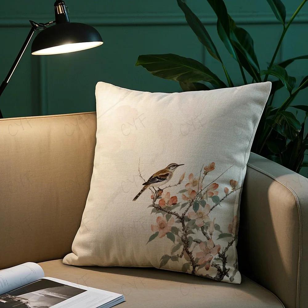 Chinese style flower Flower and bird printing Pillow Case Pillowcase Anti-dustmite Pillow Invisible zipper silky short plush Sof