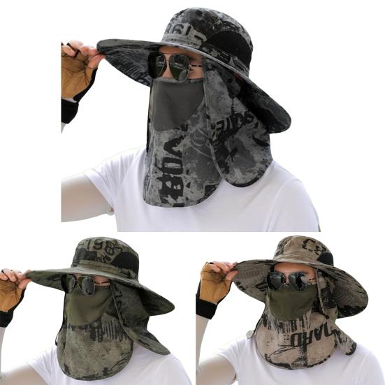 Chapeau de pêcheur pour homme avec large bord en maille creuse, imprimé camouflage, protection anti-UV contre les rayons du soleil, séchage rapide, grande respirabilité, extérieur