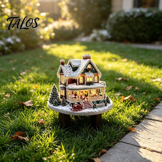 Garden Ornament for Christmas Snowy Cottage Stake, Acrylic Yard Sign, Durable Outdoor Festive Decor Winter Lawn Holiday Decoration Stake