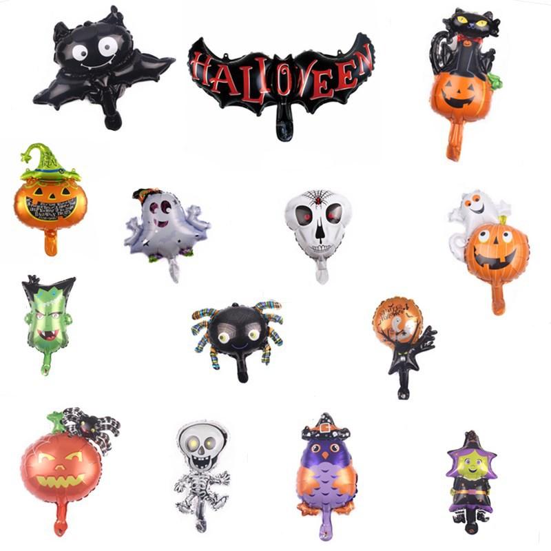 25Pcs Mini Halloween Pumpkin Ghost Foil Balloons Bat Skull Pumpkin Air Globos Kids Horror Halloween Night Party Decorations