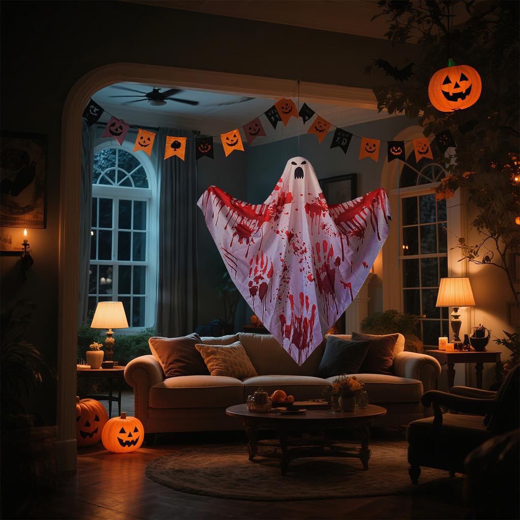 Horror Themed Flying Spirit Prop Halloween Hanging Ghost With Gore Effects For Escape Rooms Haunted Houses Dark Parties Prop