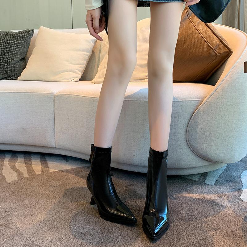 

pointed highheeled largesize short boots for women autumn and winter thick legs widened large tube circumference Martin boots for women 35
